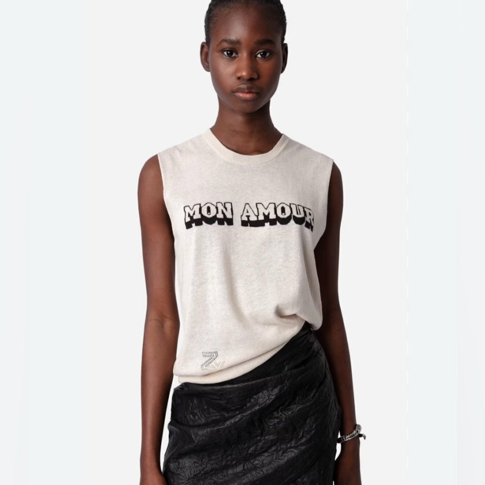 Zadig & Voltaire Nida Mon Amour Sweater Vest In Cream Top Large